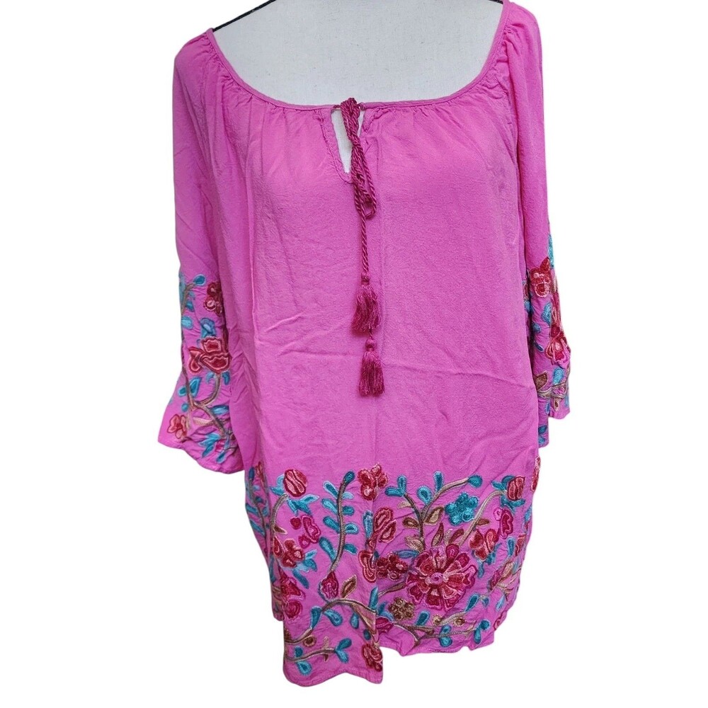 Forgotten Grace Embroidered Peasant Blouse Size 3X Rayon Soft Boho